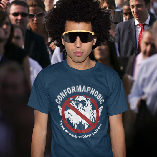 Life must be so easy for people who just conform to the expected thinking of an era. As for the rest of us who have a phobia about conforming, these are shady times so it's best you warn people early. Made from 100% organic ring-spun cotton, this unisex t-shirt is a total must-have. It's high-quality, super comfy, and best of all—eco-friendly.