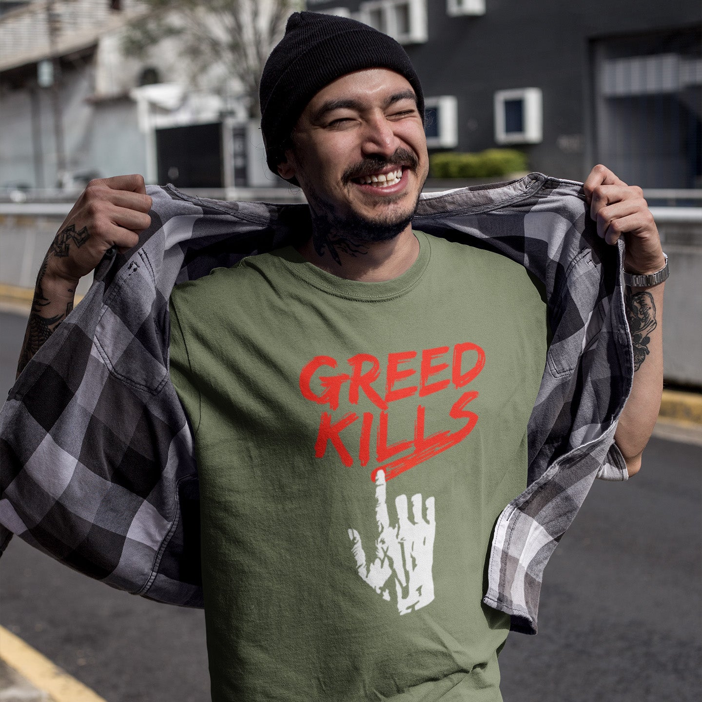 Greed seems to be a very slow creeping, strong holding virus that has been with us since the beginning of time, yet we still can't find a cure. Made from 100% organic ring-spun cotton, this unisex t-shirt is a total must-have. It's high-quality, super comfy, and best of all—eco-friendly.