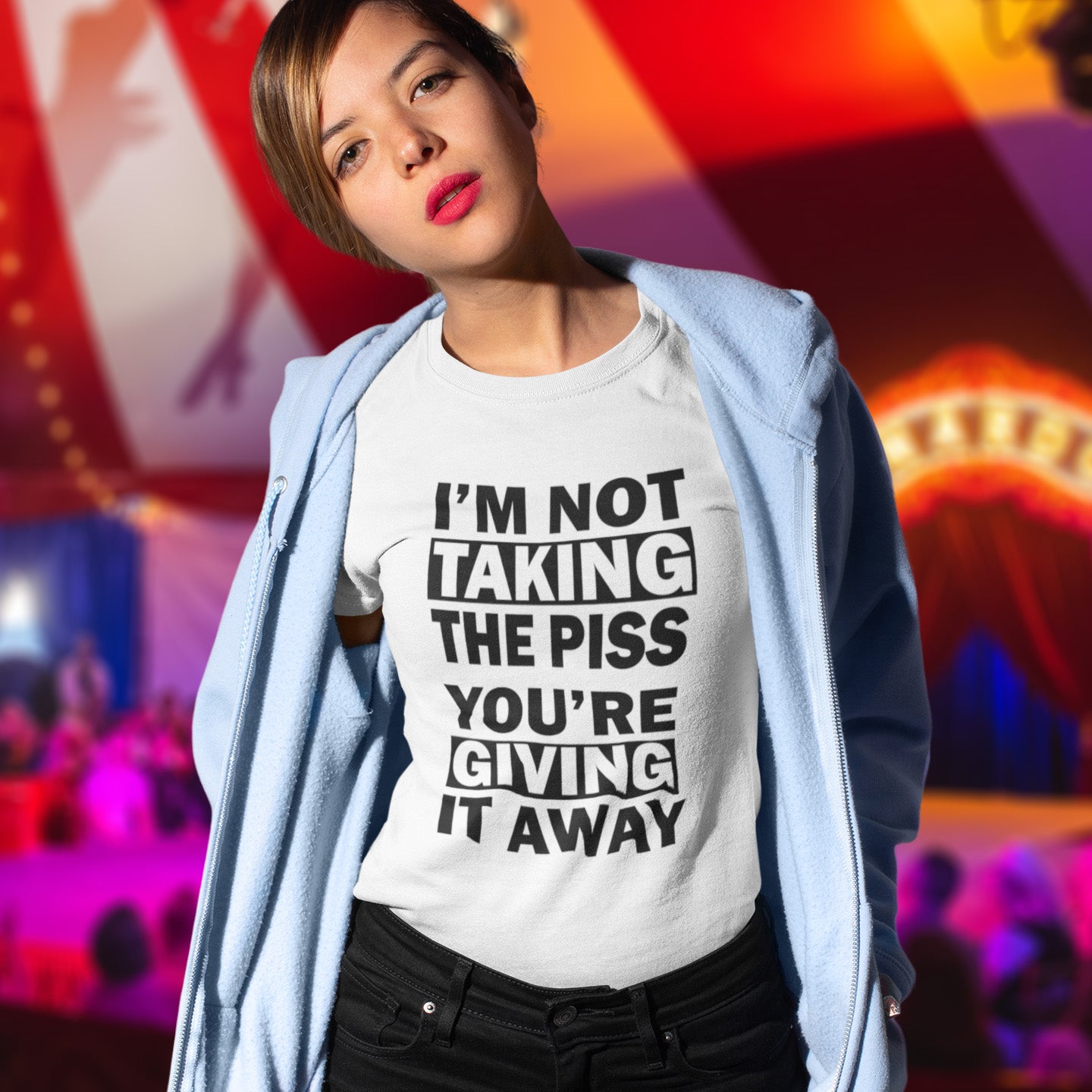A light hearted banter between friends ...... " No offence intended mate ". Made from 100% organic ring-spun cotton, this unisex t-shirt is a total must-have. It's high-quality, super comfy, and best of all—eco-friendly.
