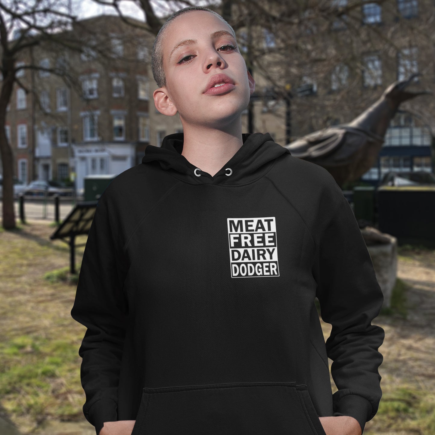 Never mind 'Plant-based' as a new label for vegan . This is straight off the streets of East London. Comfortable and practical. It's extra soft and has a convenient front pouch pocket. Made from organic cotton and recycled polyester, this plant based hoodie is a great eco-friendly choice.