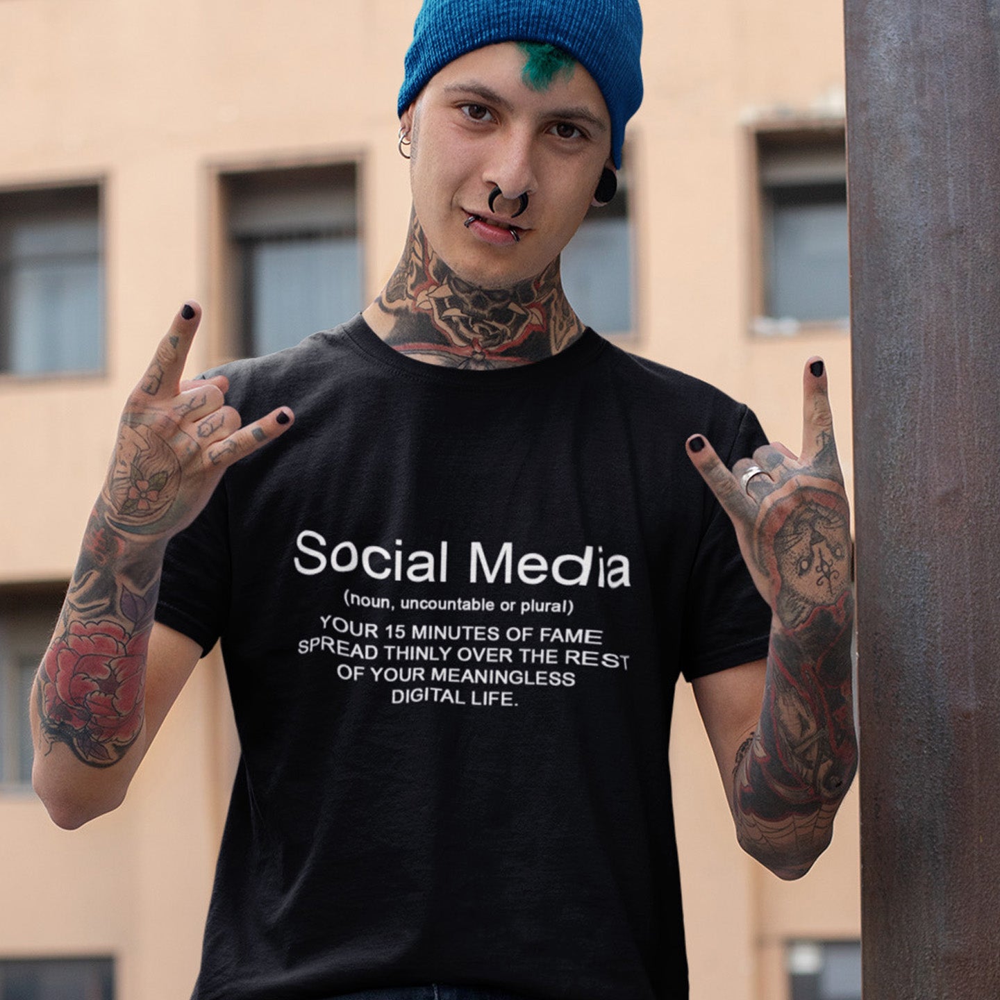 A humorous definition of Social Media for people who still have a ' real ' social life. Made from 100% organic ring-spun cotton, this unisex t-shirt is a total must-have. It's high-quality, super comfy, and best of all—eco-friendly.