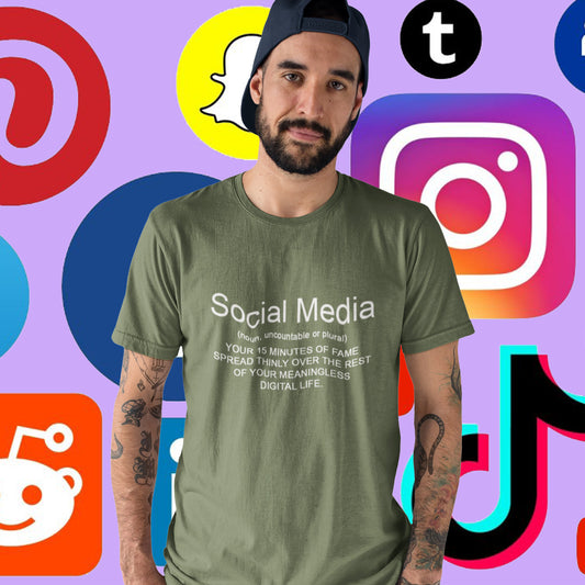 A humorous definition of Social Media for people who still have a ' real ' social life. Made from 100% organic ring-spun cotton, this unisex t-shirt is a total must-have. It's high-quality, super comfy, and best of all—eco-friendly.