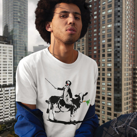 The 'stick or carrot' argument portrayed in a street graffiti stencil. .Made from 100% organic ring-spun cotton, this unisex t-shirt is a total must-have. It's high-quality, super comfy, and best of all—eco-friendly.