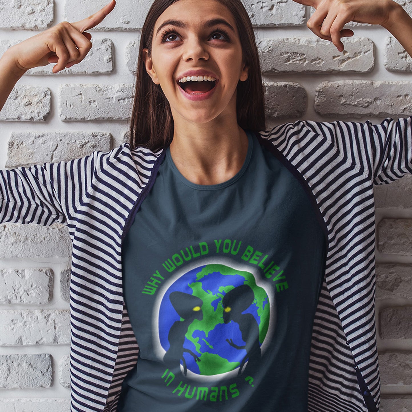 This design is a play on the debate of believing in aliens or not. Made from 100% organic ring-spun cotton, this unisex t-shirt is a total must-have. It's high-quality, super comfy, and best of all—eco-friendly.