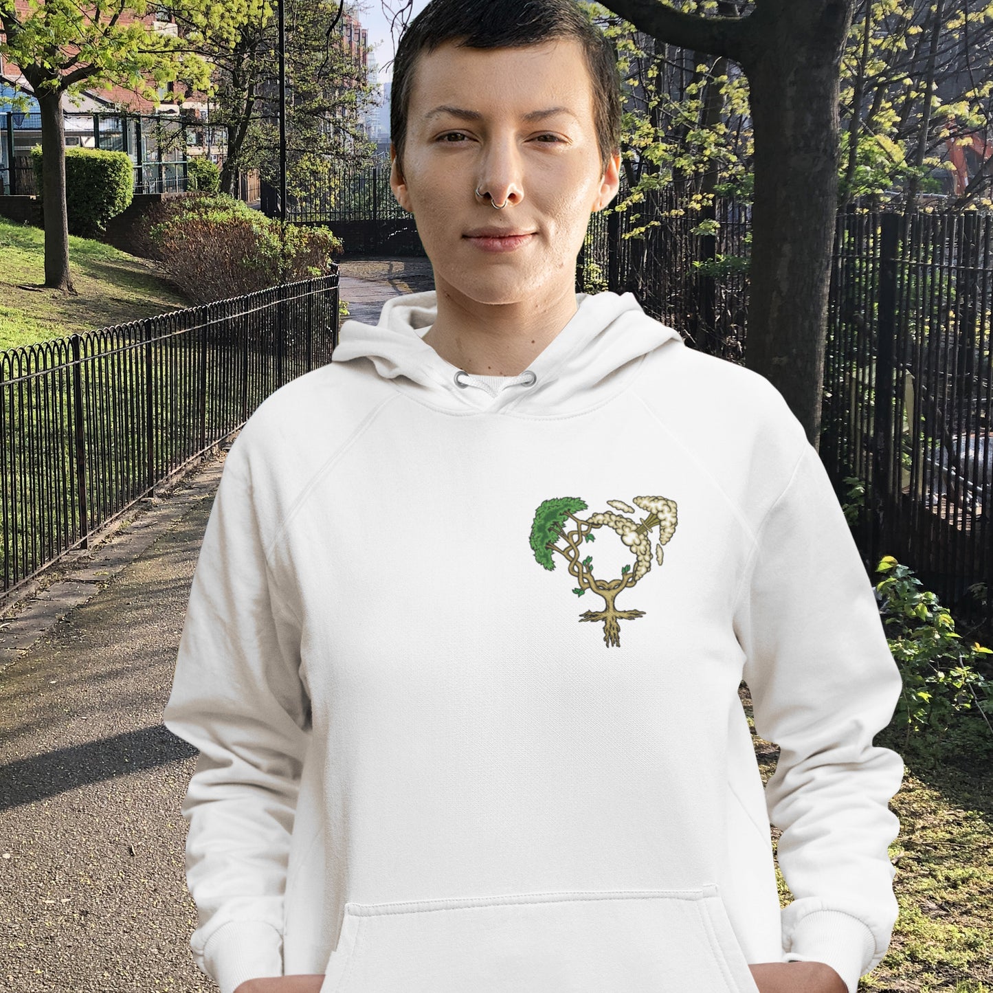 This design pays homage to women and highlights how most destructive elements of humankind come from men. Women create life, men destroy it. Comfortable and practical. It's extra soft and has a convenient front pouch pocket. Made from organic cotton and recycled polyester, this social awareness feminist hoodie is a great eco-friendly choice.