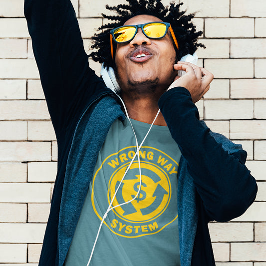 A street sign reminder that it's possibly not been the best idea to build our society around money, Made from 100% organic ring-spun cotton, this unisex t-shirt is a total must-have. It's high-quality, super comfy, and best of all—eco-friendly.