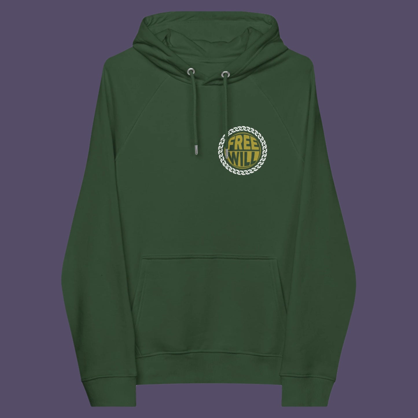 If you are feeling overwhelmed by influence, join the 'free will' movement. Comfortable and practical. It's extra soft and has a convenient front pouch pocket. Made from organic cotton and recycled polyester, this social awareness hoodie is a great eco-friendly choice.