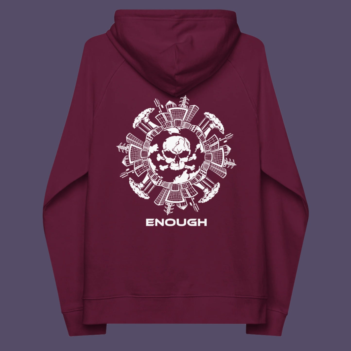 Surely we are running out of land to build on. This design is for all you children of nature who think that enough is enough and it's getting a little overcrowded. Comfortable and practical. It's extra soft and has a convenient front pouch pocket. Made from organic cotton and recycled polyester, this social awareness hoodie is a great eco-friendly choice.