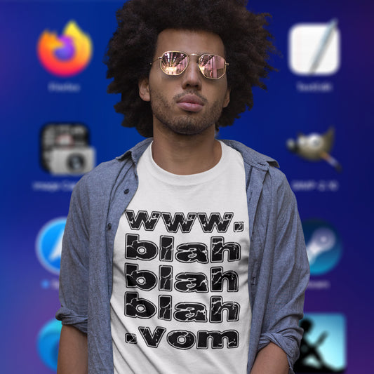 Person wearing a t-shirt with text in front of a colourful background with app icons. A non conformist t shirt for those who are bored and sickened by how much of their world exists through the internet nowadays. Show how unimpressed you are with this nonconformist t-shirt design. Made from 100% organic ring-spun cotton, this social awareness t shirt is unisex, high-quality, super comfy, and best of all, eco-friendly.