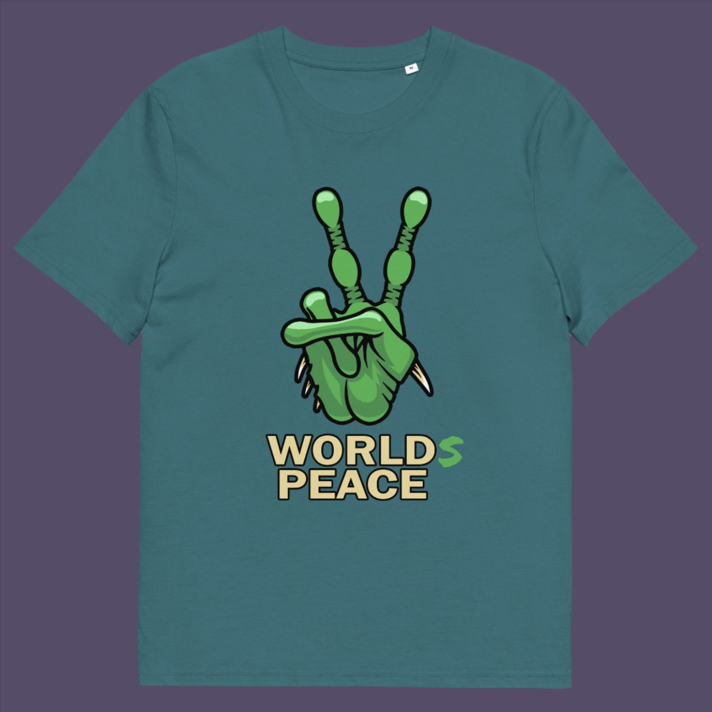 Stargazer t-shirt. A world peace t-shirt with an alien lovers twist. When we think of world peace lets not be selfish about it., lets include all Worlds. Made from 100% organic ring-spun cotton, this humorous anti-war alien t-shirt is unisex, high-quality, super comfy, and best of all, eco-friendly.