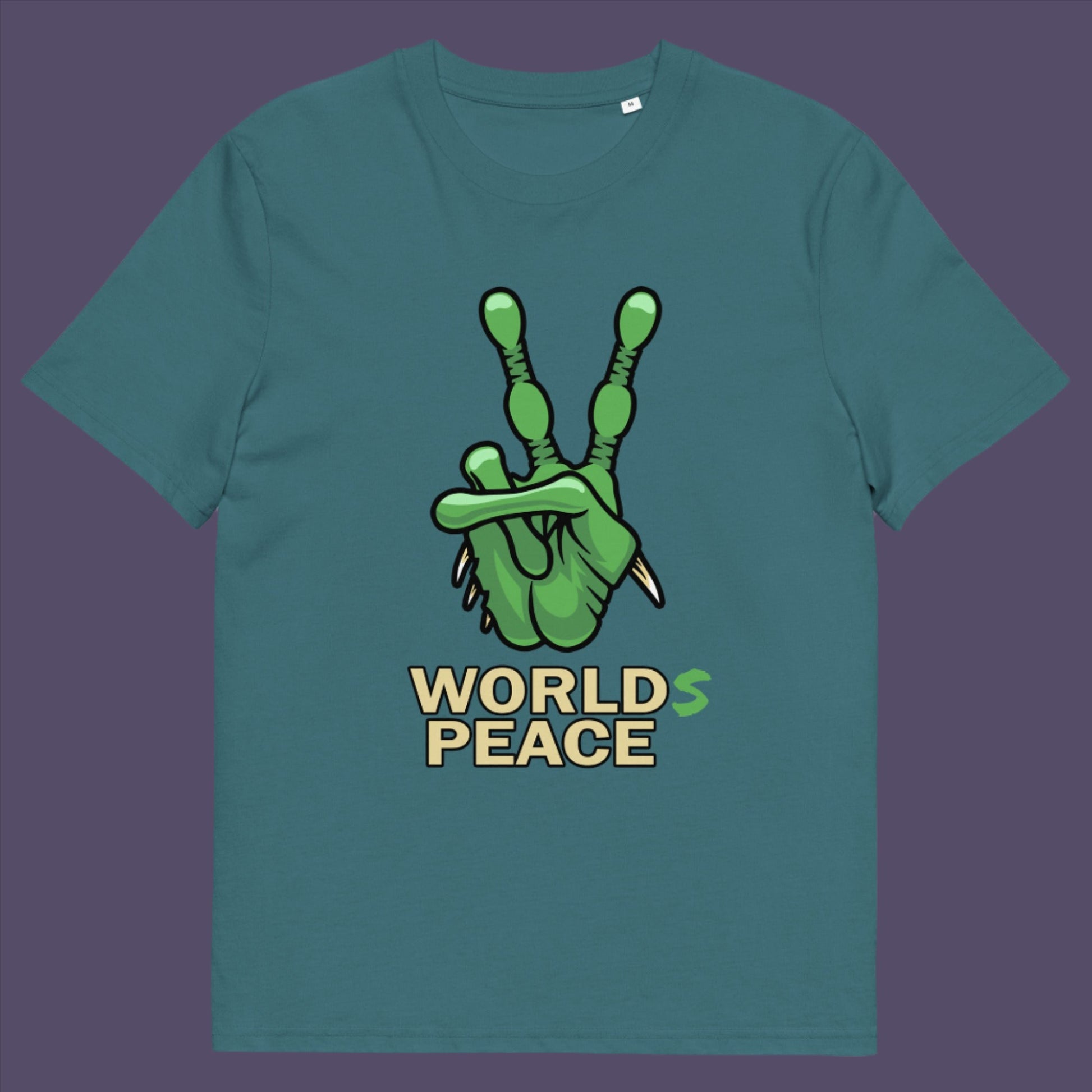 Stargazer t-shirt. A world peace t-shirt with an alien lovers twist. When we think of world peace lets not be selfish about it., lets include all Worlds. Made from 100% organic ring-spun cotton, this humorous anti-war alien t-shirt is unisex, high-quality, super comfy, and best of all, eco-friendly.