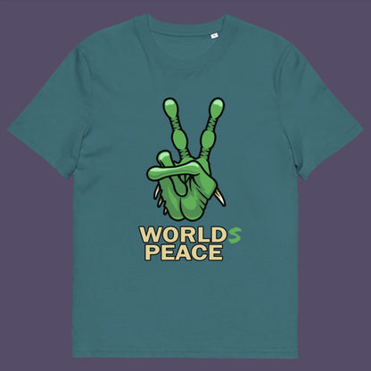 Stargazer t-shirt. A world peace t shirt with an alien lovers twist. When we think of world peace lets not be selfish about it., lets include all Worlds. Made from 100% organic ring-spun cotton, this funny alien t shirt is unisex, high-quality, super comfy, and best of all, eco-friendly.