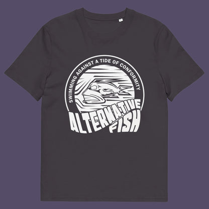 Anthracite t shirt. A non conformist t shirt for all who think outside the box. Don't just be another fish in the sea. Push back the tide of conformity with this anti establishment t shirt design. Made from 100% organic ring-spun cotton, this counter culture t shirt is unisex, high-quality, super comfy, and best of all, eco-friendly.