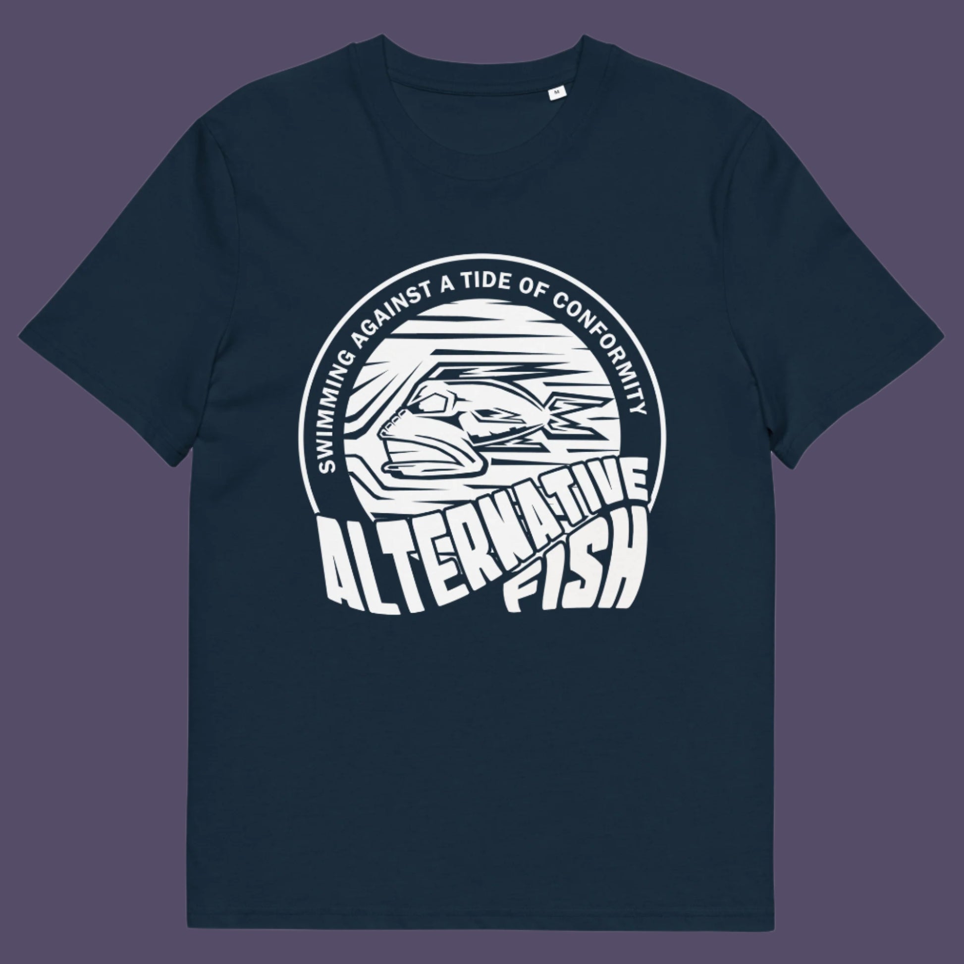 French navy t shirt. A non conformist t shirt for all who think outside the box. Don't just be another fish in the sea. Push back the tide of conformity with this anti establishment t shirt design. Made from 100% organic ring-spun cotton, this counter culture t shirt is unisex, high-quality, super comfy, and best of all, eco-friendly.