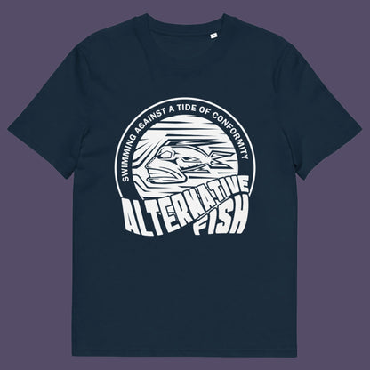 French navy t shirt. A non conformist t shirt for all who think outside the box. Don't just be another fish in the sea. Push back the tide of conformity with this anti establishment t shirt design. Made from 100% organic ring-spun cotton, this counter culture t shirt is unisex, high-quality, super comfy, and best of all, eco-friendly.