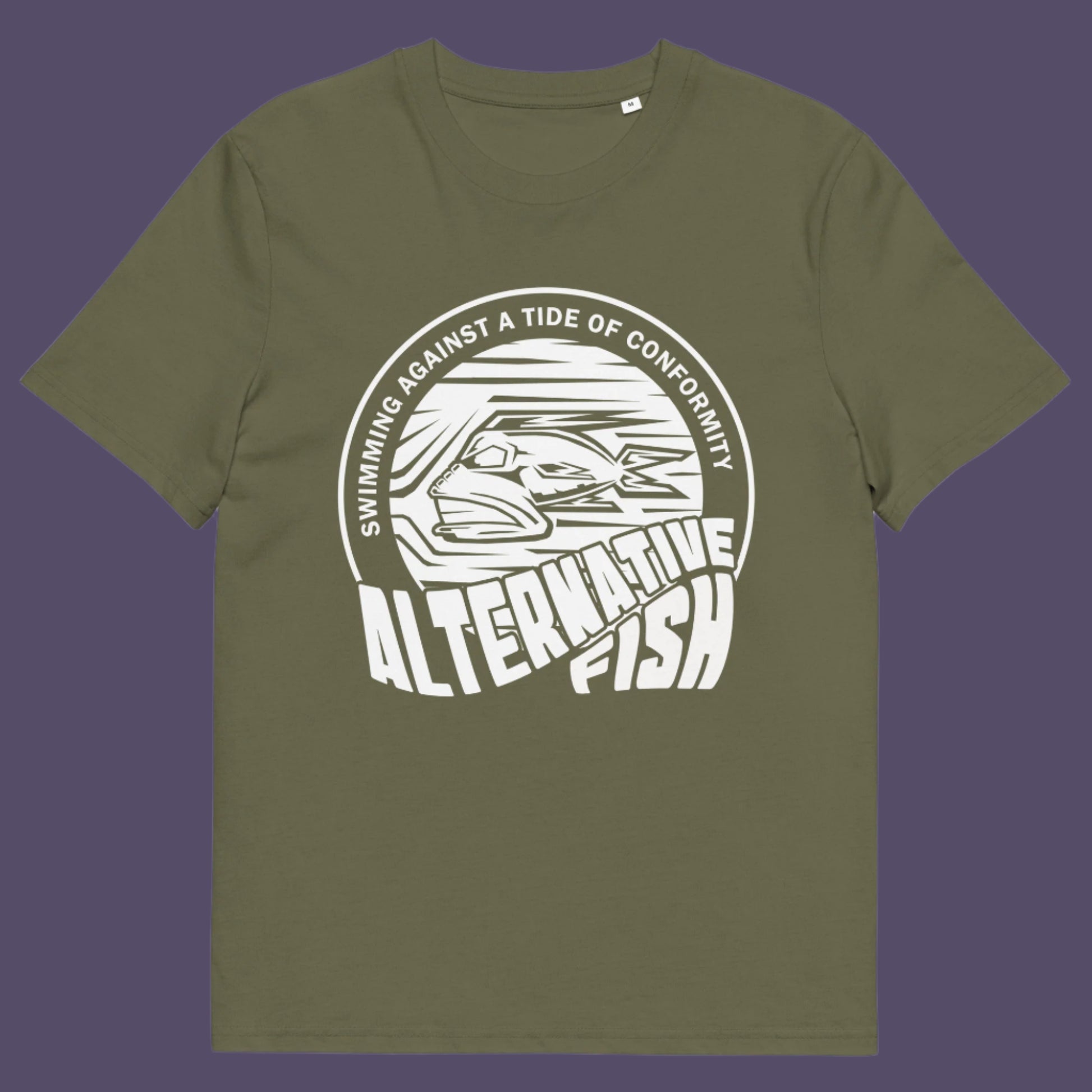 Khaki t shirt. A non conformist t shirt for all who think outside the box. Don't just be another fish in the sea. Push back the tide of conformity with this anti establishment t shirt design. Made from 100% organic ring-spun cotton, this counter culture t shirt is unisex, high-quality, super comfy, and best of all, eco-friendly.