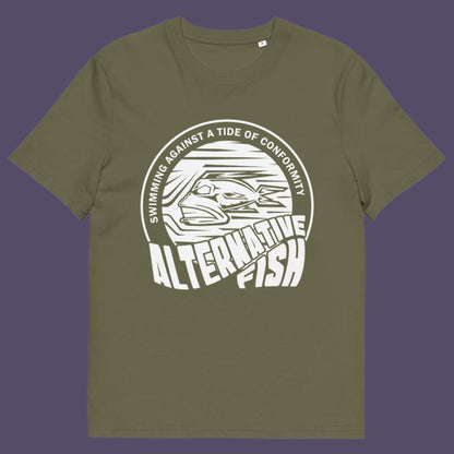 Khaki t shirt. A non conformist t shirt for all who think outside the box. Don't just be another fish in the sea. Push back the tide of conformity with this anti establishment t shirt design. Made from 100% organic ring-spun cotton, this counter culture t shirt is unisex, high-quality, super comfy, and best of all, eco-friendly.