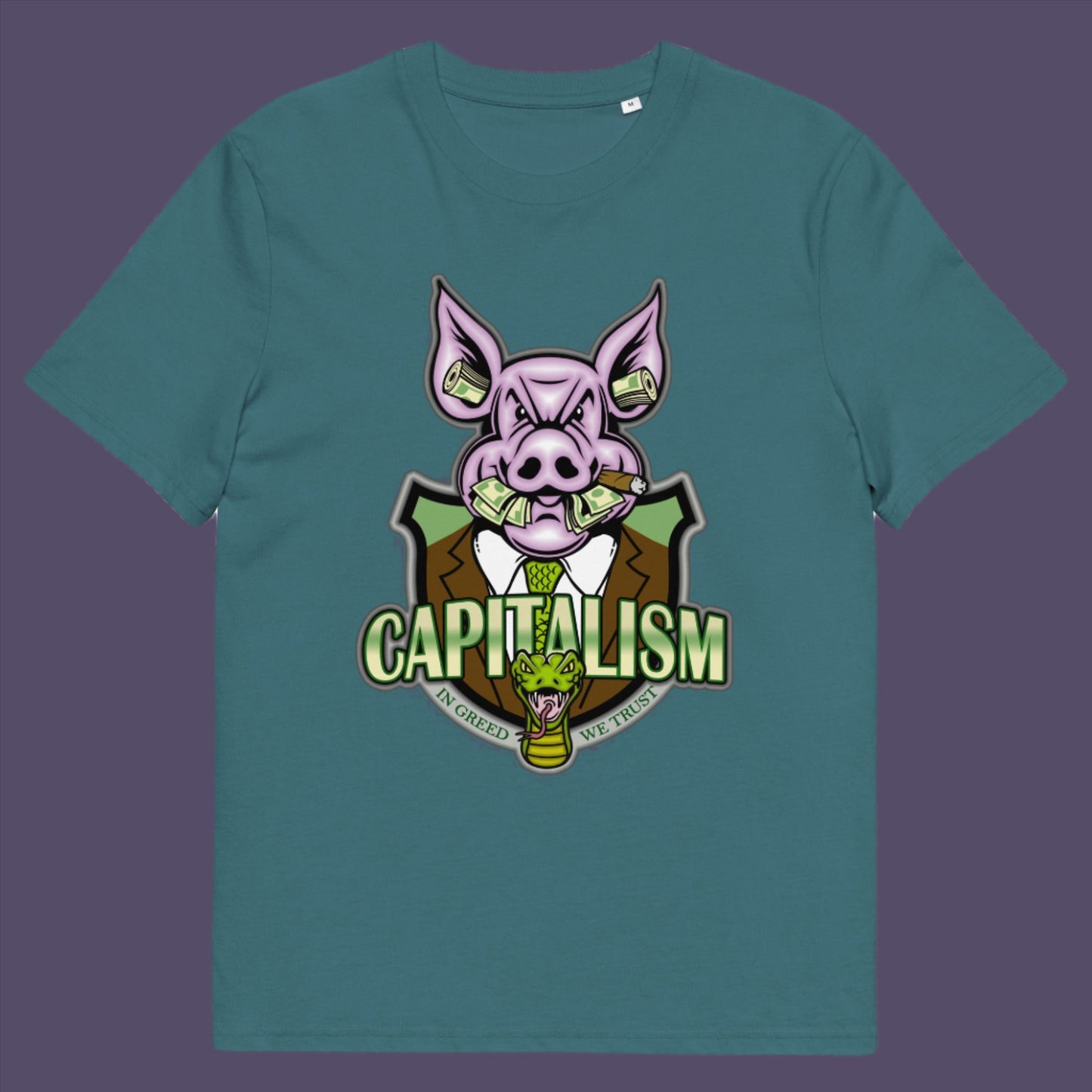 Stargazer t-shirt. An anti-capitalism t-shirt depicting greed and money worship as our downfall. It's greed we worship now, not God. Made from 100% organic ring-spun cotton, this non conformist t shirt is unisex, high-quality, super comfy, and best of all, eco-friendly.