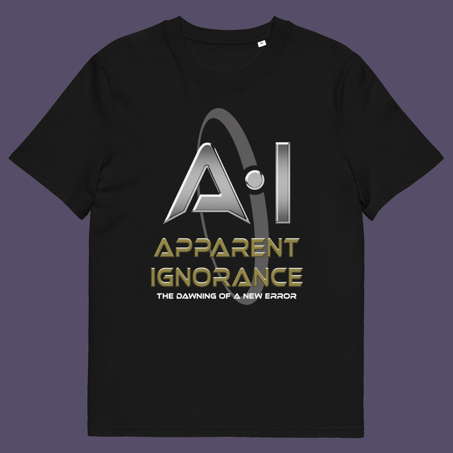 Black t shirt. This anti ai t shirt design questions the effects of A.I on our society and suggests we are ignoring it's full effects. Whether you are concerned about technology taking people's jobs or worried about A.I doing our thinking for us, encourage social awareness of the effects of technology with this unique anti ai t shirt. Made from 100% organic ring-spun cotton, this counter culture t shirt is unisex, high quality, super comfy, and best of all, eco-friendly.