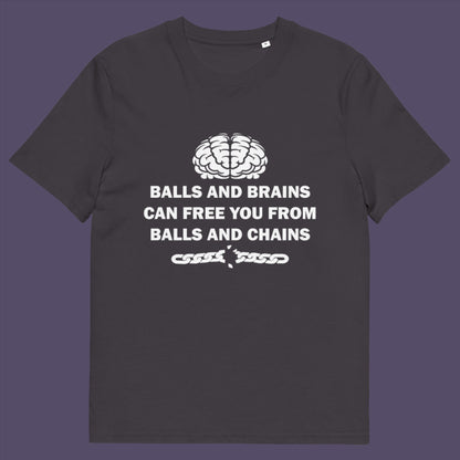 Anthracite t-shirt. A civil liberties t shirt limerick to remind you of what it takes to free yourself, metaphorically speaking. Made from 100% organic ring-spun cotton, this self worth t shirt is unisex, high-quality, super comfy, and best of all, eco-friendly.