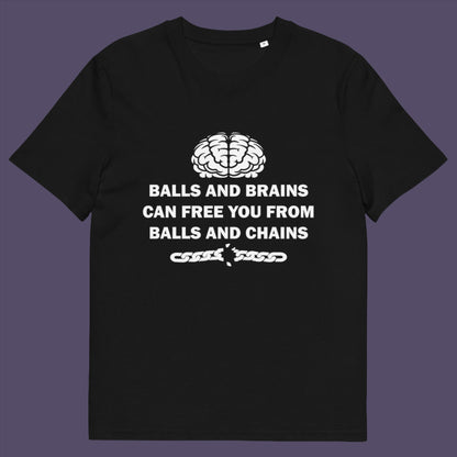 Black t-shirt. A civil liberties t shirt limerick to remind you of what it takes to free yourself, metaphorically speaking. Made from 100% organic ring-spun cotton, this self worth t shirt is unisex, high-quality, super comfy, and best of all, eco-friendly.