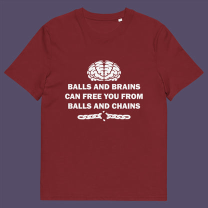 Burgundy t-shirt. A civil liberties t shirt limerick to remind you of what it takes to free yourself, metaphorically speaking. Made from 100% organic ring-spun cotton, this self worth t shirt is unisex, high-quality, super comfy, and best of all, eco-friendly.