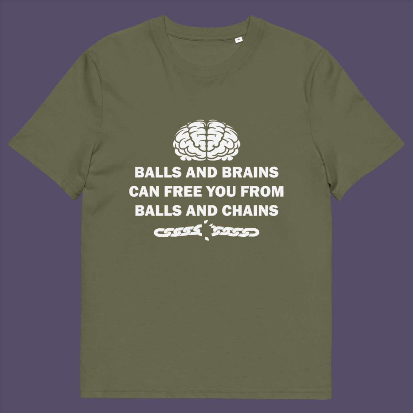 Khaki t-shirt. A civil liberties t shirt limerick to remind you of what it takes to free yourself, metaphorically speaking. Made from 100% organic ring-spun cotton, this self worth t shirt is unisex, high-quality, super comfy, and best of all, eco-friendly.