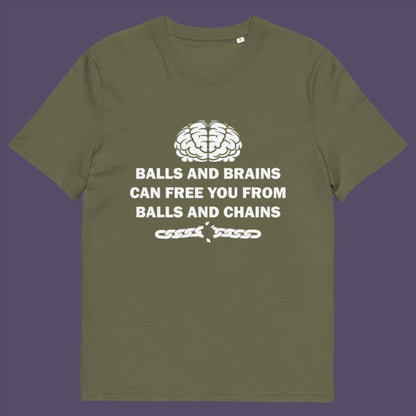 Khaki t-shirt. A civil liberties t shirt limerick to remind you of what it takes to free yourself, metaphorically speaking. Made from 100% organic ring-spun cotton, this self worth t shirt is unisex, high-quality, super comfy, and best of all, eco-friendly.