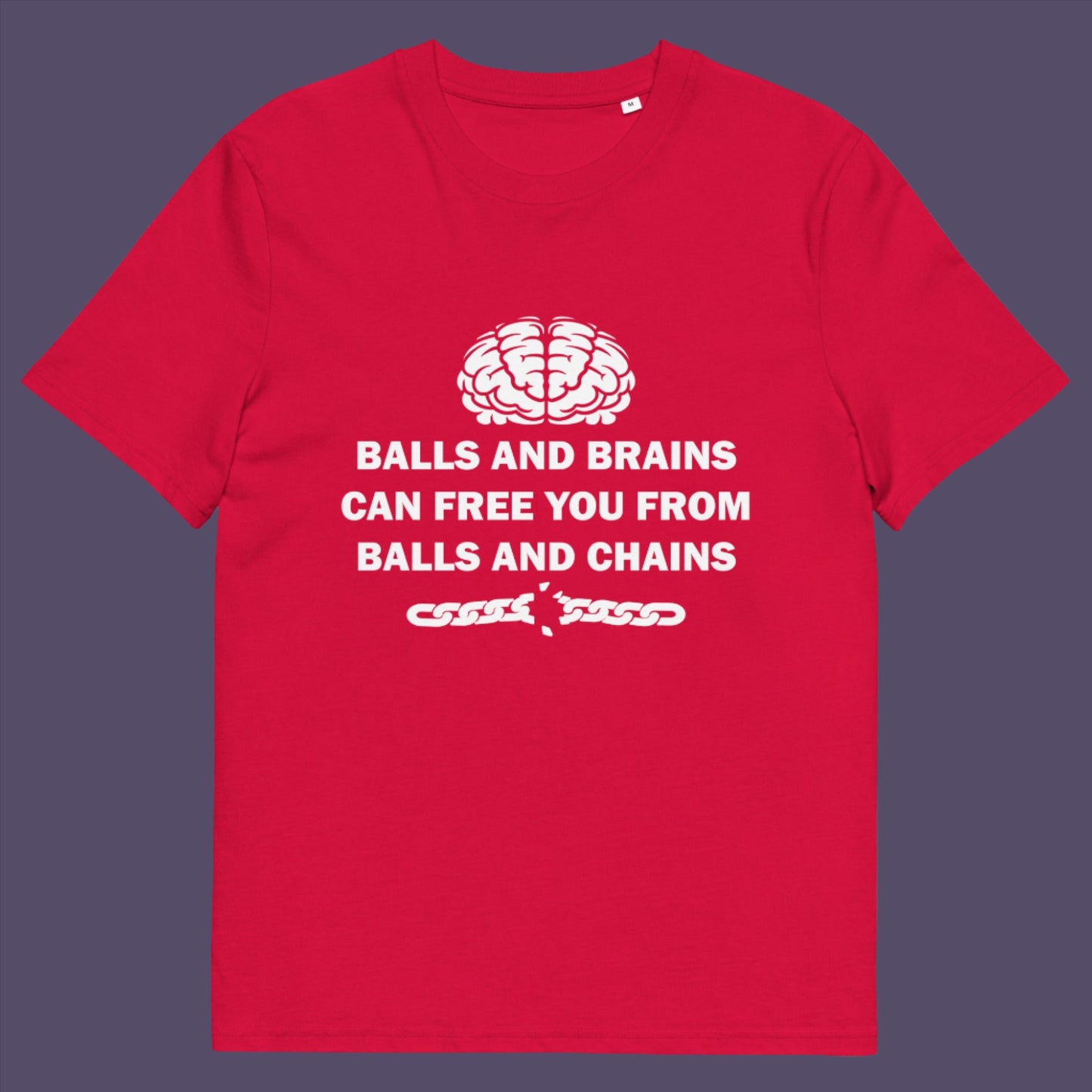 Red t-shirt. A civil liberties t shirt limerick to remind you of what it takes to free yourself, metaphorically speaking. Made from 100% organic ring-spun cotton, this self worth t shirt is unisex, high-quality, super comfy, and best of all, eco-friendly.