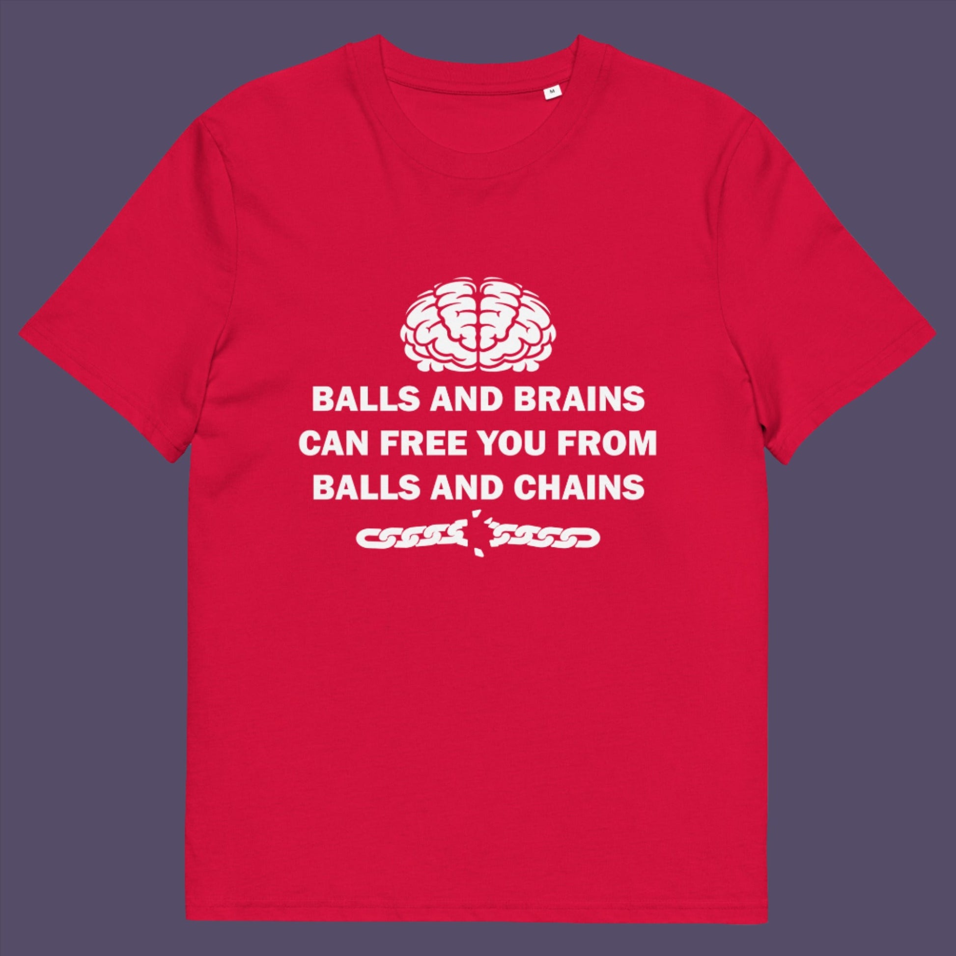 Red t-shirt. A civil liberties t shirt limerick to remind you of what it takes to free yourself, metaphorically speaking. Made from 100% organic ring-spun cotton, this self worth t shirt is unisex, high-quality, super comfy, and best of all, eco-friendly.