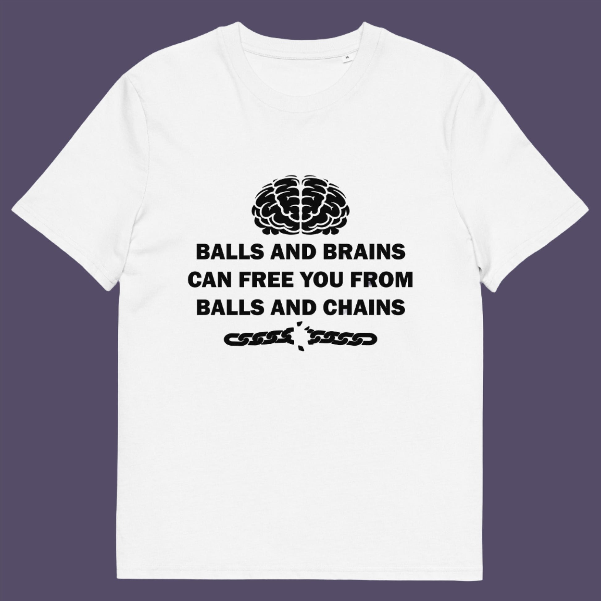 White t-shirt. A civil liberties t shirt limerick to remind you of what it takes to free yourself, metaphorically speaking. Made from 100% organic ring-spun cotton, this self worth t shirt is unisex, high-quality, super comfy, and best of all, eco-friendly.