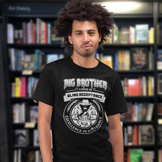 This Big Brother is watching t shirt has a dig at the government approved general public and suggest we are being educated into ignorant choices. A dark humour and very satirical view of the most attended, hypothetical, schooling system in the modern era. Made from 100% organic ring-spun cotton, this conspiracy theory t-shirt is unisex, high-quality, super comfy, and best of all, eco-friendly.