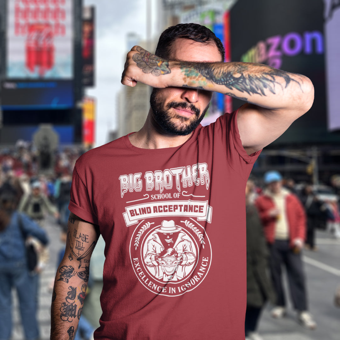 This Big Brother is watching t shirt has a dig at the government approved general public and suggest we are being educated into ignorant choices. A dark humour and very satirical view of the most attended, hypothetical, schooling system in the modern era. Made from 100% organic ring-spun cotton, this conspiracy theory t-shirt is unisex, high-quality, super comfy, and best of all, eco-friendly.