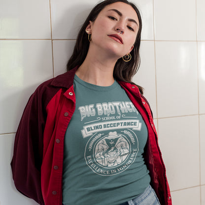 This Big Brother is watching t shirt has a dig at the government approved general public and suggest we are being educated into ignorant choices. A dark humour and very satirical view of the most attended, hypothetical, schooling system in the modern era. Made from 100% organic ring-spun cotton, this conspiracy theory t-shirt is unisex, high-quality, super comfy, and best of all, eco-friendly.