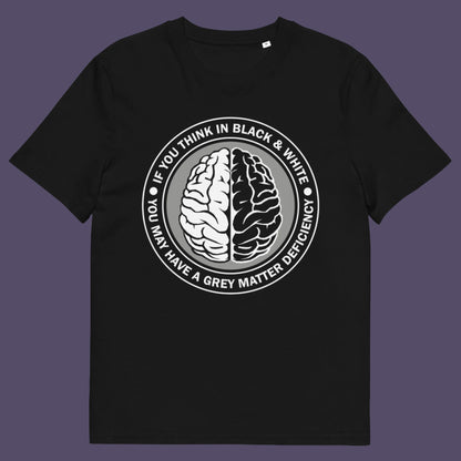 Black t-shirt. It would be so easy if life was black and white, but it's the grey area where all the thinking and personal growth is done. A design for people who see the detail and can think outside the box. Made from 100% organic ring-spun cotton, this emotional intelligence t-shirt is unisex, high-quality, super comfy, and best of all, eco-friendly.