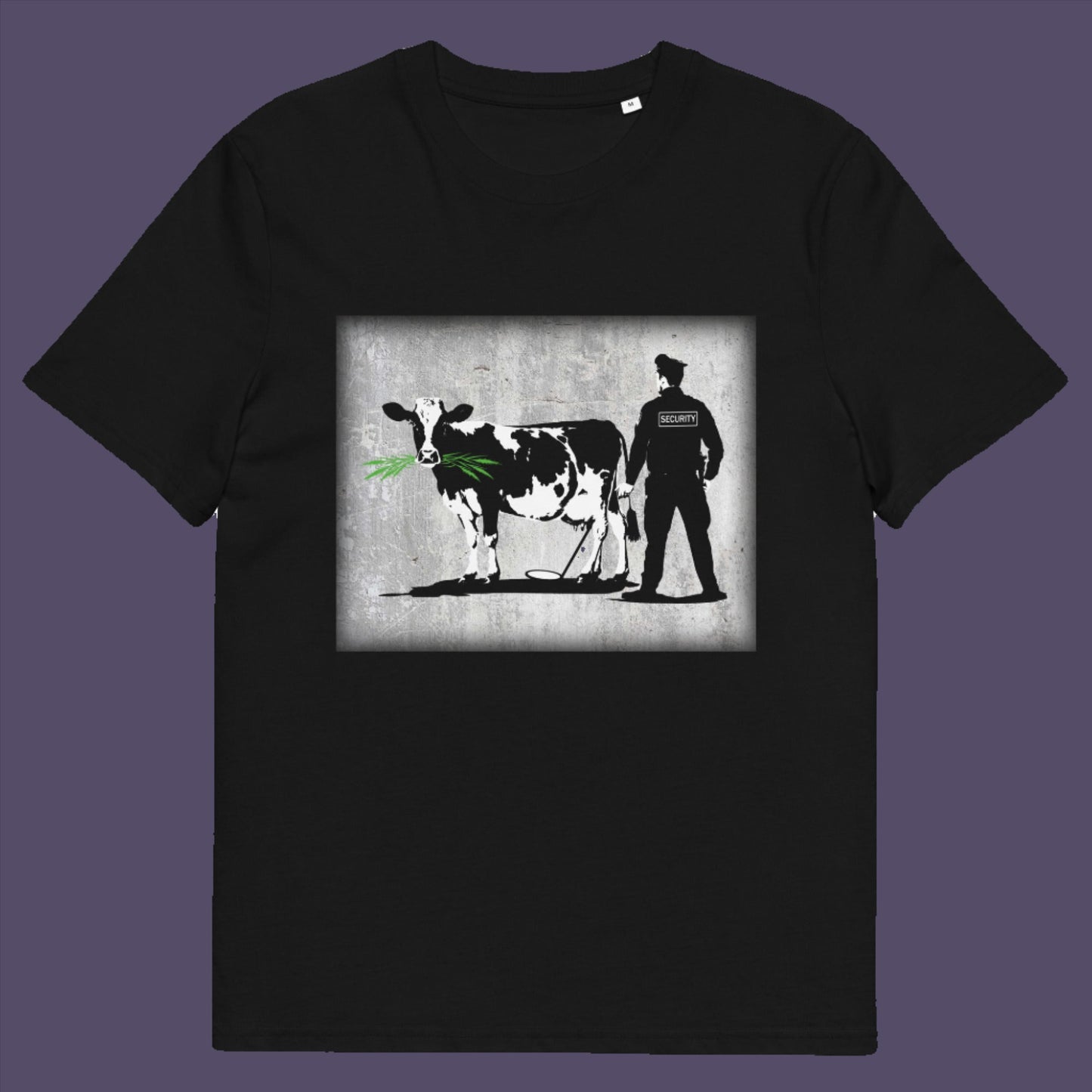 Black t-shirt. A graffiti stencil art t-shirt showing the thin line between security and invasion of privacy highlighted with a touch of satire and sarcasm. Made from 100% organic ring-spun cotton, this Banksy style stencil graffiti t-shirt is unisex, high-quality, super comfy, and best of all, eco-friendly.