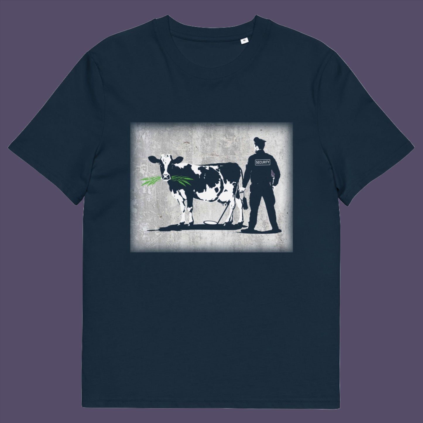 French navy t-shirt. A stencil graffiti t shirt showing the thin line between security and invasion of privacy, highlighted with a touch of satire and sarcasm. Made from 100% organic ring-spun cotton, this urban art t shirt is unisex, high-quality, super comfy, and best of all, eco-friendly.