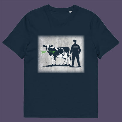 French navy t-shirt. A stencil graffiti t shirt showing the thin line between security and invasion of privacy, highlighted with a touch of satire and sarcasm. Made from 100% organic ring-spun cotton, this urban art t shirt is unisex, high-quality, super comfy, and best of all, eco-friendly.