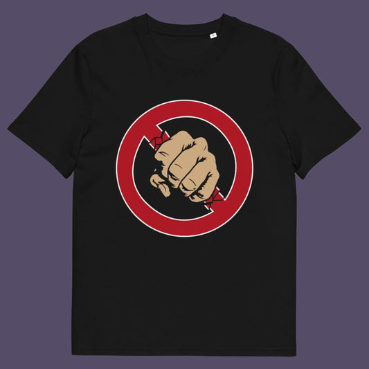 Black t-shirt. Non conformist t shirt design. stencil graffiti art for people who think boundaries stifle creativity, and rules are only guidelines. This alternative, anti establishment t-shirt is perfect for any demonstration or protest march of your choice. Made from 100% organic ring-spun cotton, this urban art t shirt is unisex, high-quality, super comfy, and best of all, eco-friendly.