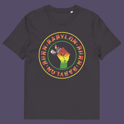 Anthracite t-shirt. A Rastafarian political t-shirt. Babylon is the symbol of corruption and decadence. Take a leaf out of the Rastafarian book with this 'power to the people' anti-corrupt government t-shirt. Made from 100% organic ring-spun cotton, this Rastafarian t-shirt is unisex, high-quality, super comfy, and best of all, eco-friendly.