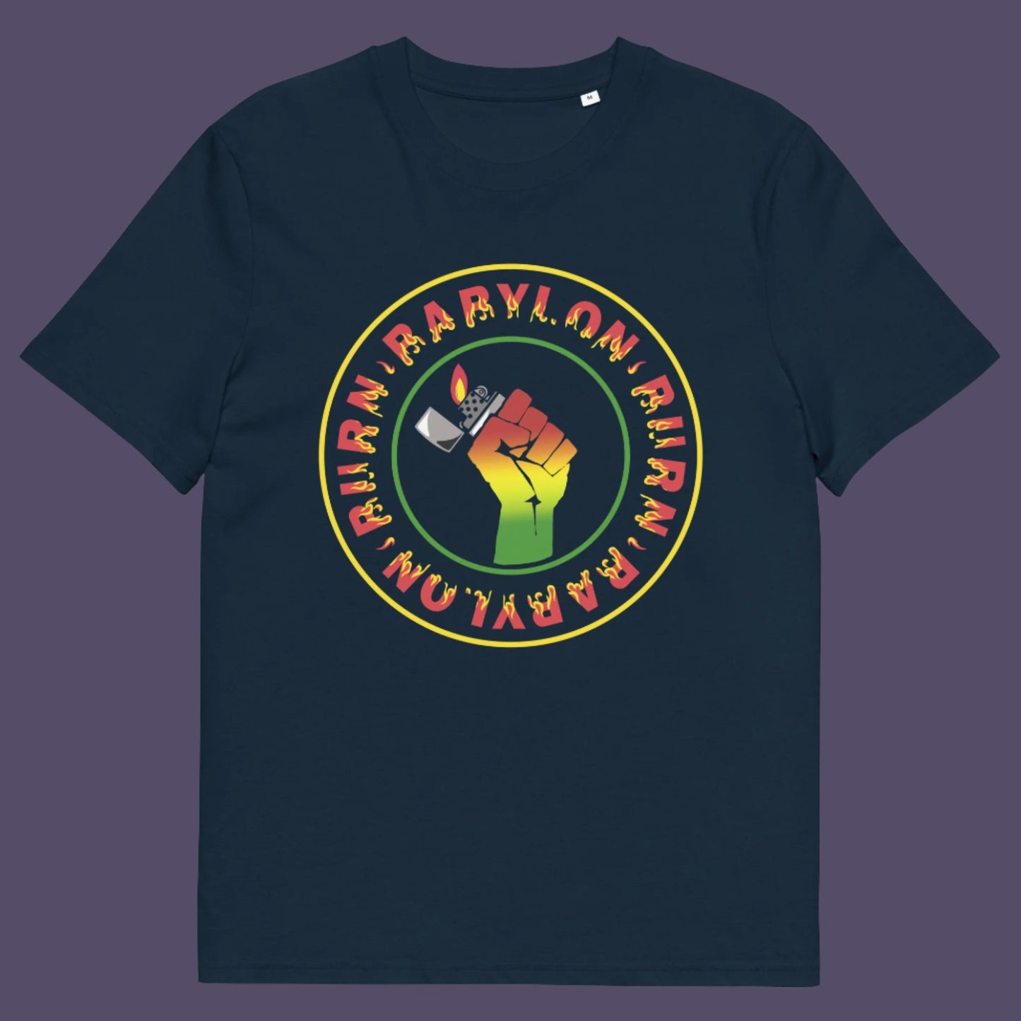 French navy t-shirt. A Rastafarian political t-shirt. Babylon is the symbol of corruption and decadence. Take a leaf out of the Rastafarian book with this 'power to the people' anti-corrupt government t-shirt. Made from 100% organic ring-spun cotton, this Rastafarian t-shirt is unisex, high-quality, super comfy, and best of all, eco-friendly.