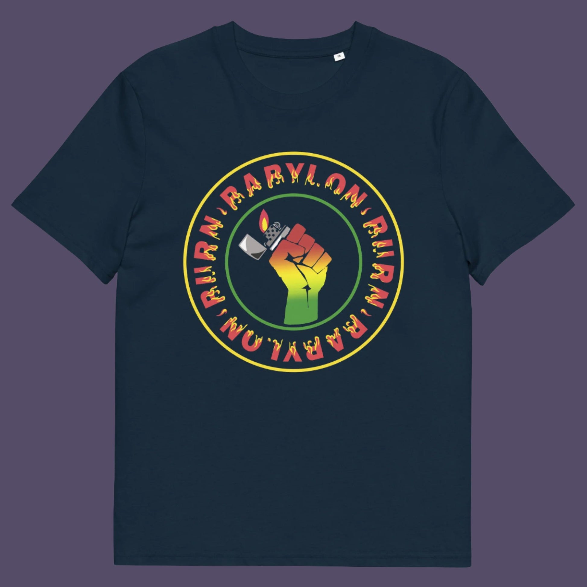 French navy t-shirt. A Rastafarian political t-shirt. Babylon is the symbol of corruption and decadence. Take a leaf out of the Rastafarian book with this 'power to the people' anti-corrupt government t-shirt. Made from 100% organic ring-spun cotton, this Rastafarian t-shirt is unisex, high-quality, super comfy, and best of all, eco-friendly.