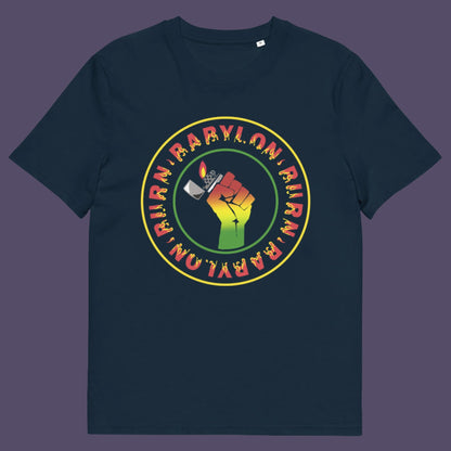 French navy t-shirt. A Rastafarian political t-shirt. Babylon is the symbol of corruption and decadence. Take a leaf out of the Rastafarian book with this 'power to the people' anti-corrupt government t-shirt. Made from 100% organic ring-spun cotton, this Rastafarian t-shirt is unisex, high-quality, super comfy, and best of all, eco-friendly.
