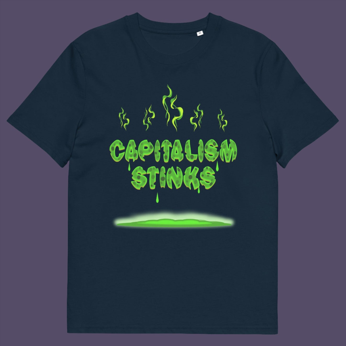 French navy t-shirt. A funny anti-capitalist t-shirt exposing capitalism for what it really is. Let's face it, Capitalism has had it's day and is just rotting peoples ethics and promoting greed. Show your alternative view with this humorous political t-shirt. Made from 100% organic ring-spun cotton, this anti-capitalist t-shirt is unisex, high-quality, super comfy, and best of all, eco-friendly.