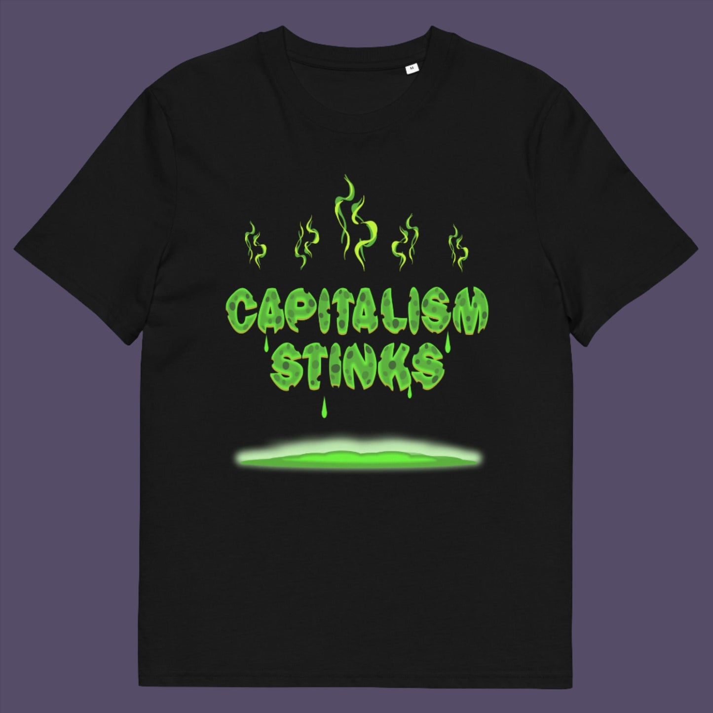 Black t-shirt. A funny anti capitalism t shirt exposing capitalism for what it really is. Let's face it, Capitalism has had it's day and is just rotting peoples ethics and promoting greed. Show your alternative view with this funny political t shirt. Made from 100% organic ring-spun cotton, this anti-capitalist t shirt is unisex, high-quality, super comfy, and best of all, eco-friendly.