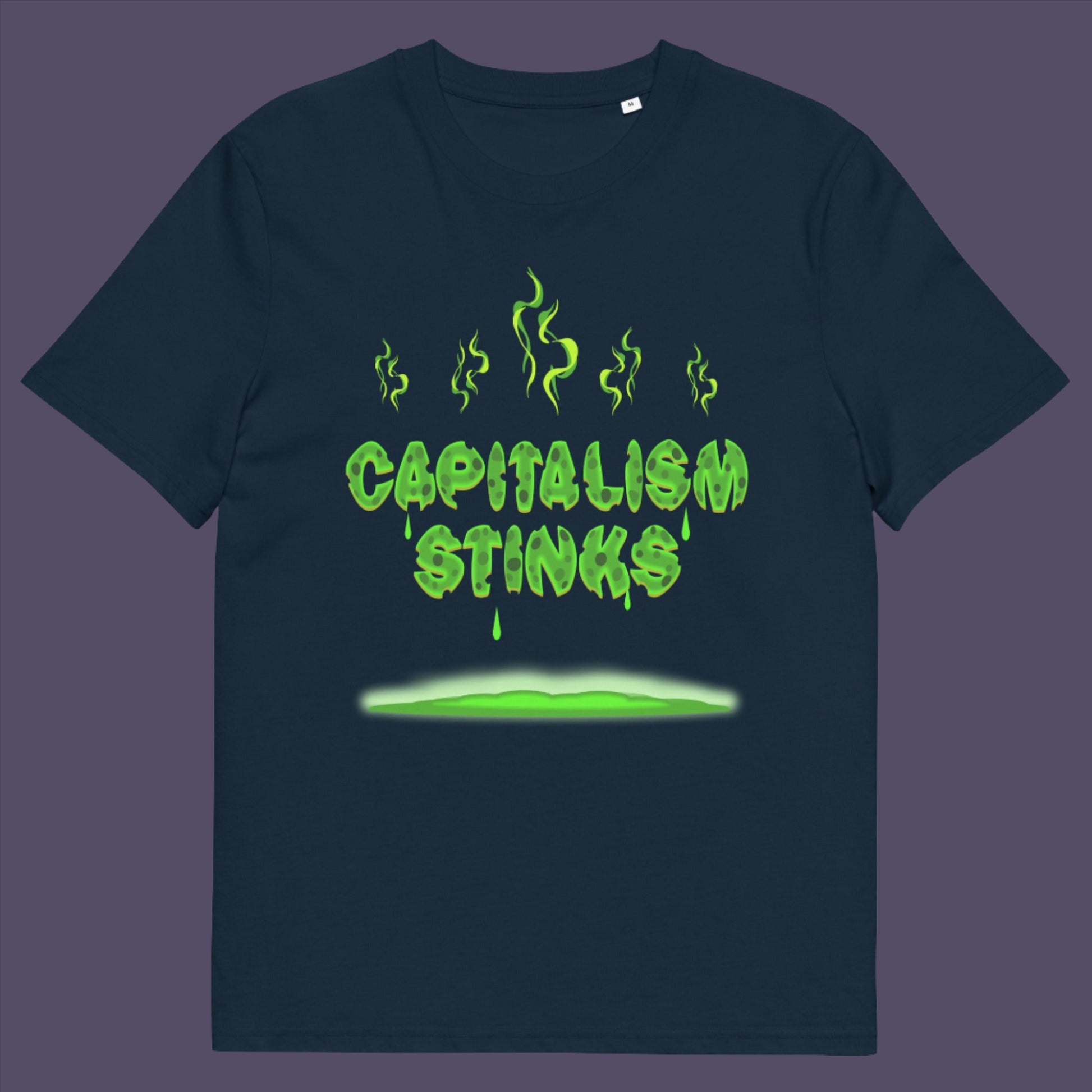 French navy t-shirt. A funny anti capitalism t shirt exposing capitalism for what it really is. Let's face it, Capitalism has had it's day and is just rotting peoples ethics and promoting greed. Show your alternative view with this funny political t shirt. Made from 100% organic ring-spun cotton, this anti-capitalist t shirt is unisex, high-quality, super comfy, and best of all, eco-friendly.