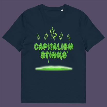 French navy t-shirt. A funny anti capitalism t shirt exposing capitalism for what it really is. Let's face it, Capitalism has had it's day and is just rotting peoples ethics and promoting greed. Show your alternative view with this funny political t shirt. Made from 100% organic ring-spun cotton, this anti-capitalist t shirt is unisex, high-quality, super comfy, and best of all, eco-friendly.