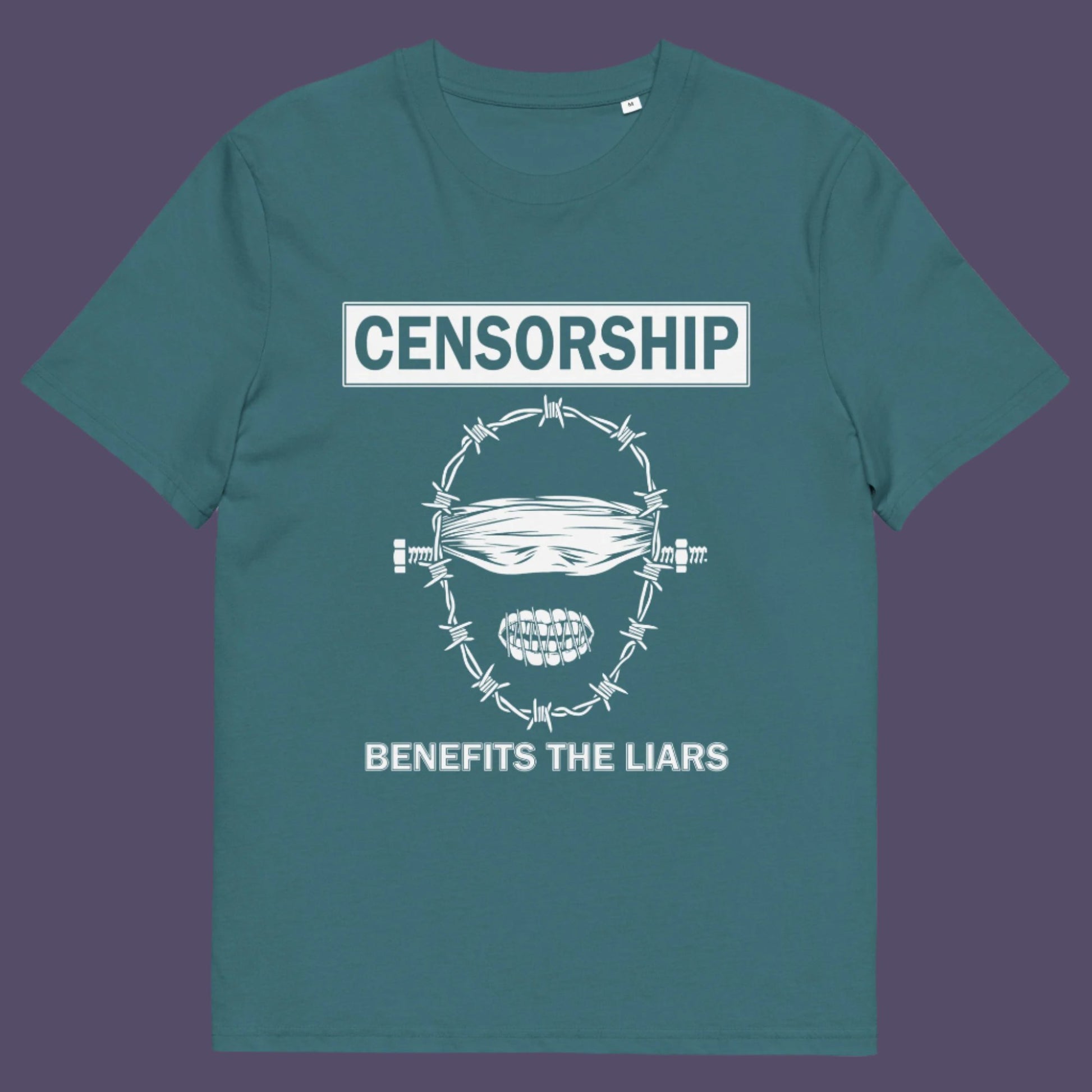 Stargazer t-shirt. This political t-shirt highlights the benefits of censorship. Lies and censorship go hand-in-hand as tools of control and manipulation. This unique design promotes social awareness and freedom of speech. Made from 100% organic ring-spun cotton, this political t-shirt is unisex, high-quality, super comfy, and best of all, eco-friendly.