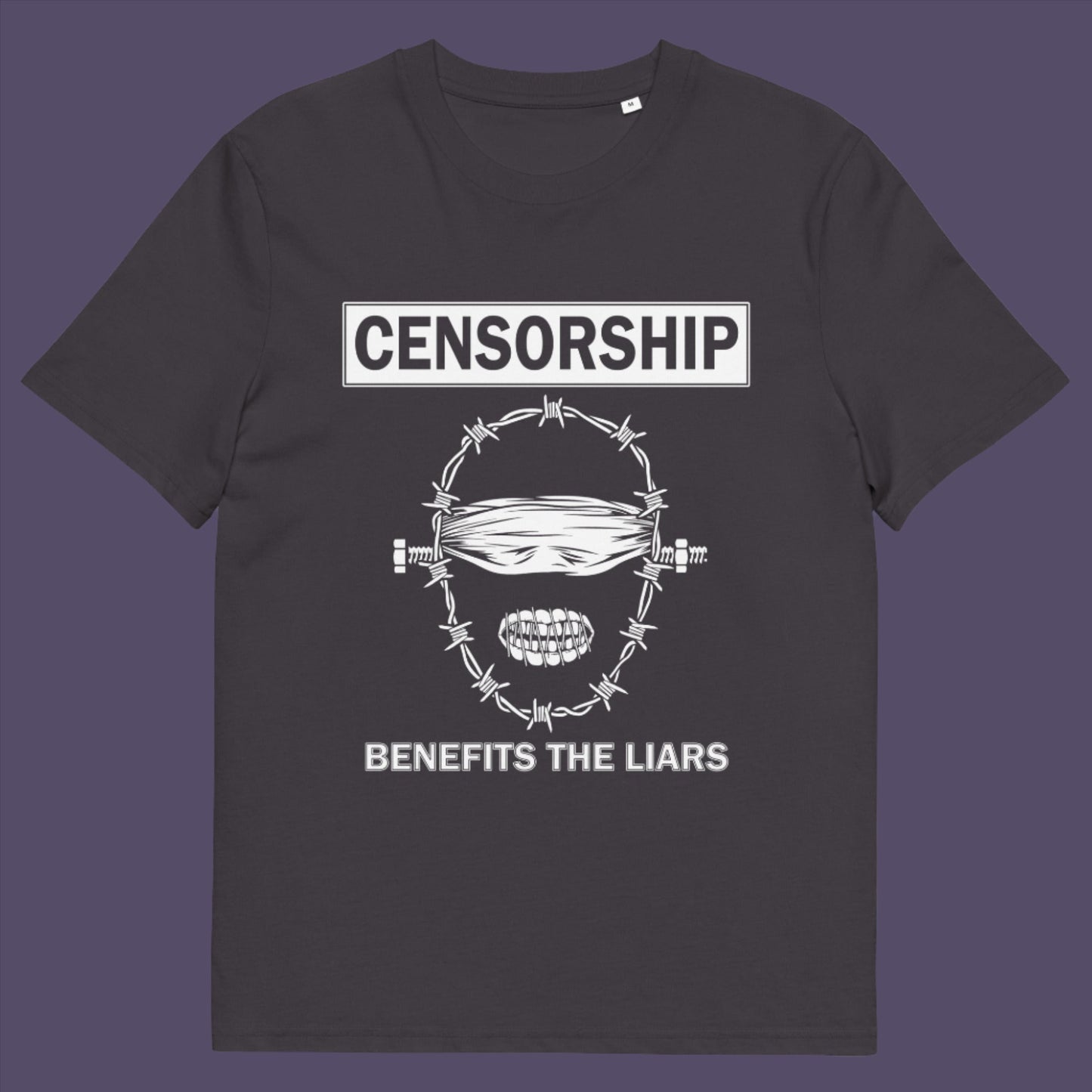 Anthracite t-shirt. This civil rights t shirt highlights the negative benefits of censorship. Lies and censorship go hand-in-hand as tools of control and manipulation. This unique design promotes social awareness and freedom of speech. Made from 100% organic ring-spun cotton, this no censorship t shirt is unisex, high-quality, super comfy, and best of all, eco-friendly.