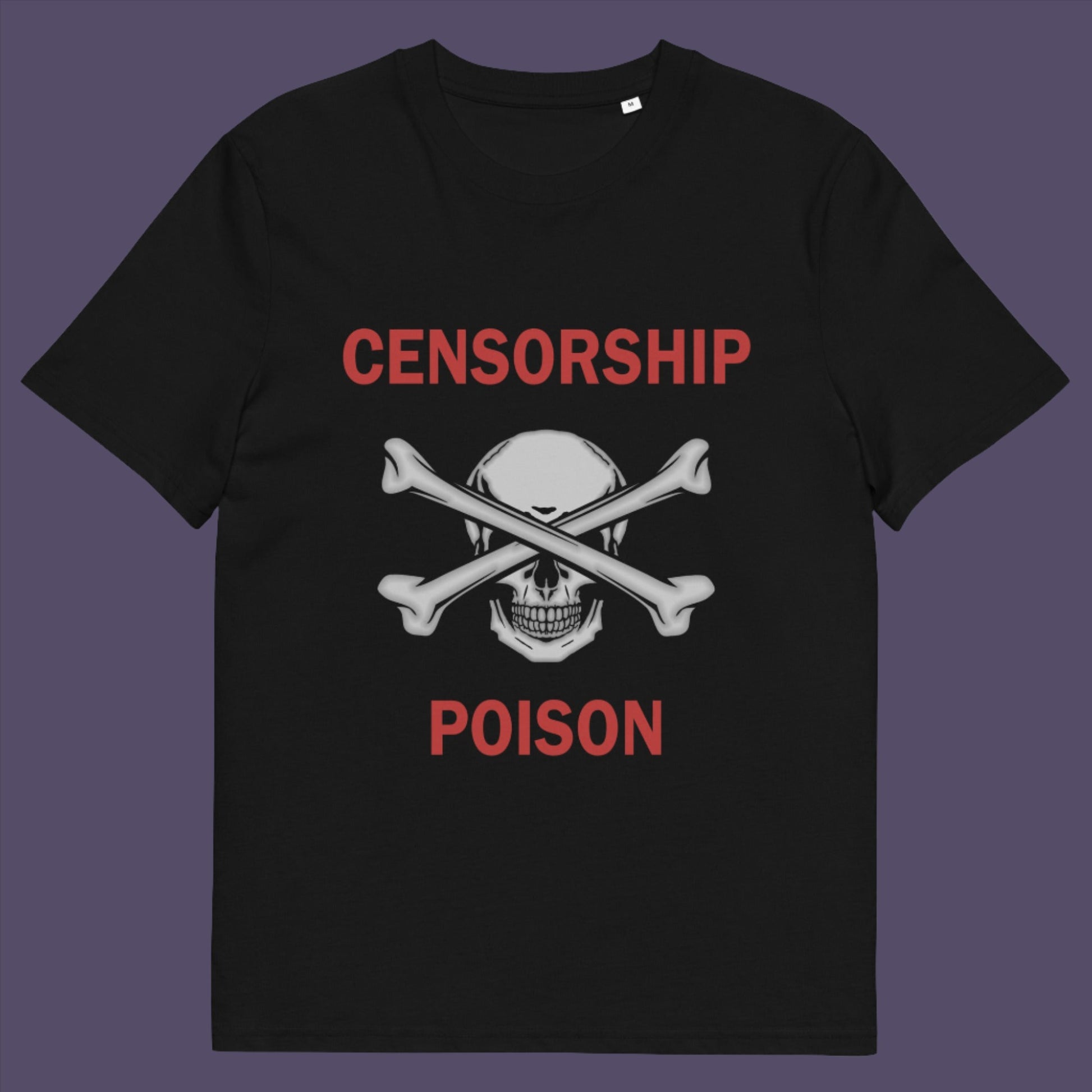 Black t-shirt. An anti-censorship t-shirt for free thinking, liberal minded advocates of transparency. This stencil art design is for freedom of speech lovers who believe no good can come of censorship. Made from 100% organic ring-spun cotton, this anti-censorship t-shirt is unisex, high-quality, super comfy, and best of all, eco-friendly.